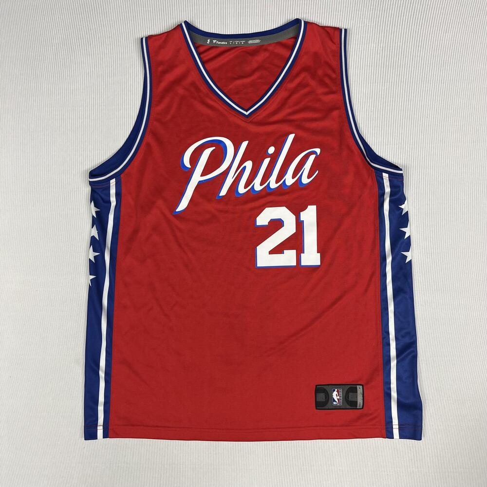 Philadelphia 76ers Jersey Mens Large Red NBA Basketball Joel Embiid 21 Fanatics